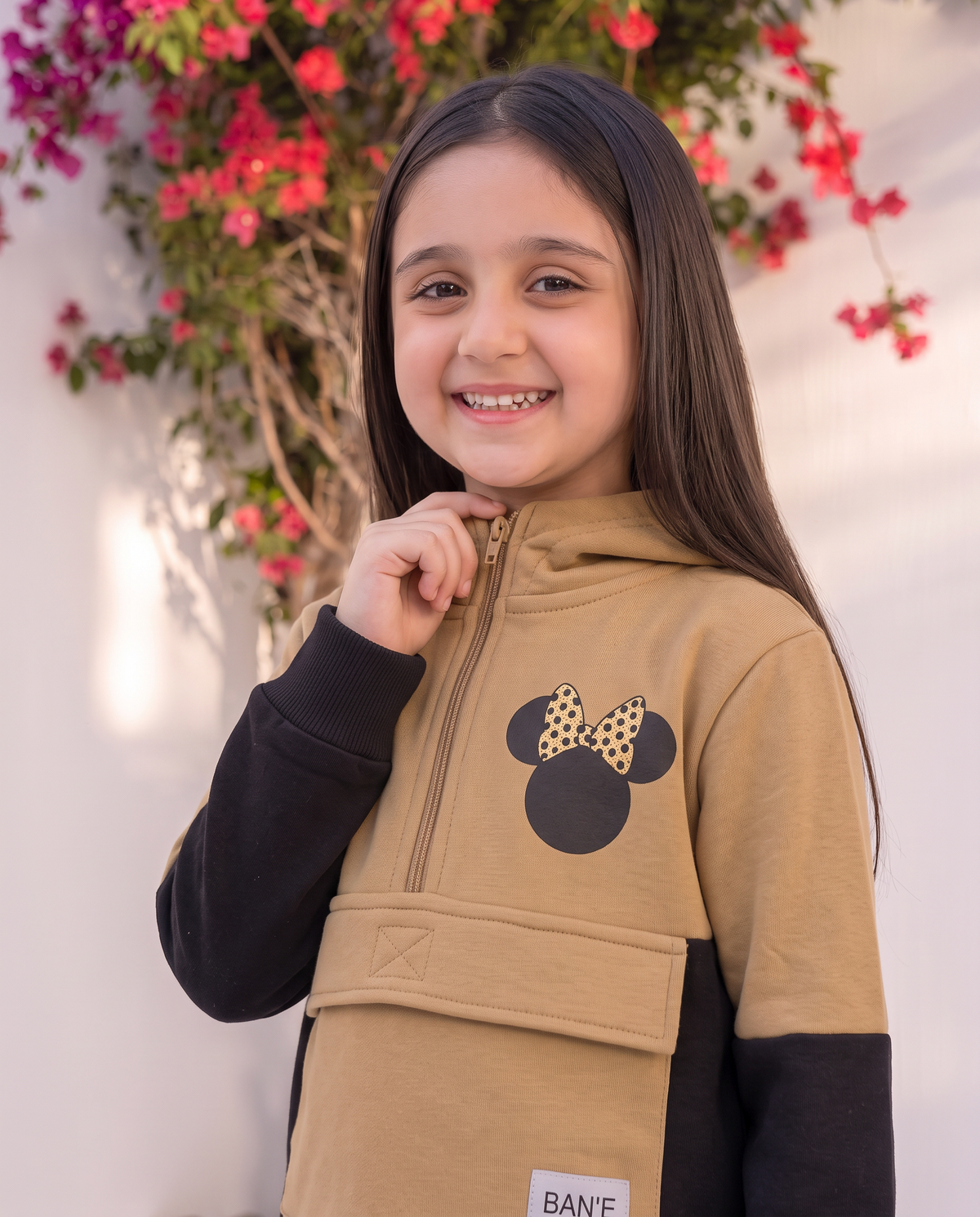 Kids hoodie set minnie design beige black