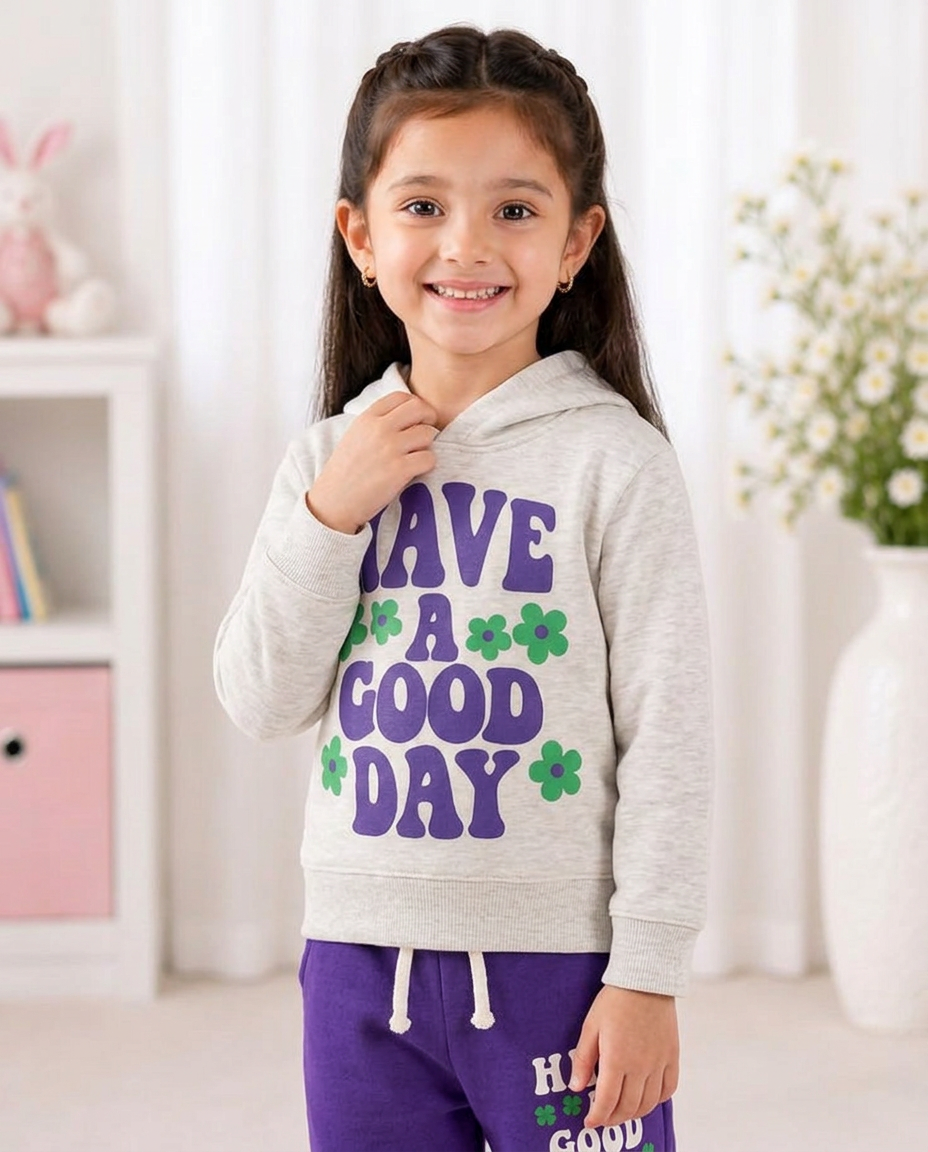 Have a Good Day Kids Hoodie Tracksuit – Purple Set