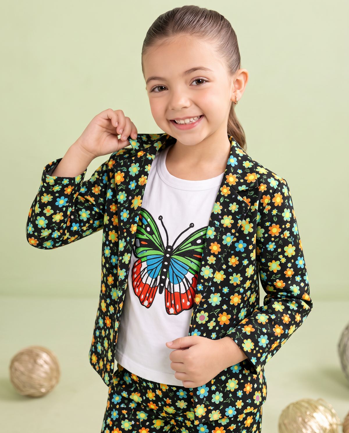 Girls 3 Piece Butterfly Print Floral Co-Ord Summer Outfit Set