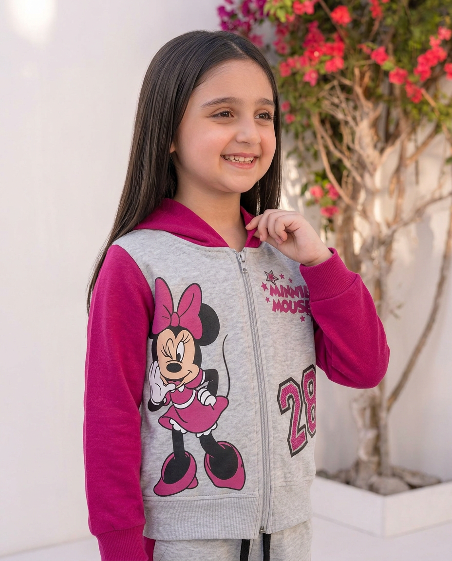 Kids Minnie Mouse Hoodie Set – 2-Piece Fleece Outfit with Zip-Up Hooded Sweatshirt & Matching Pants