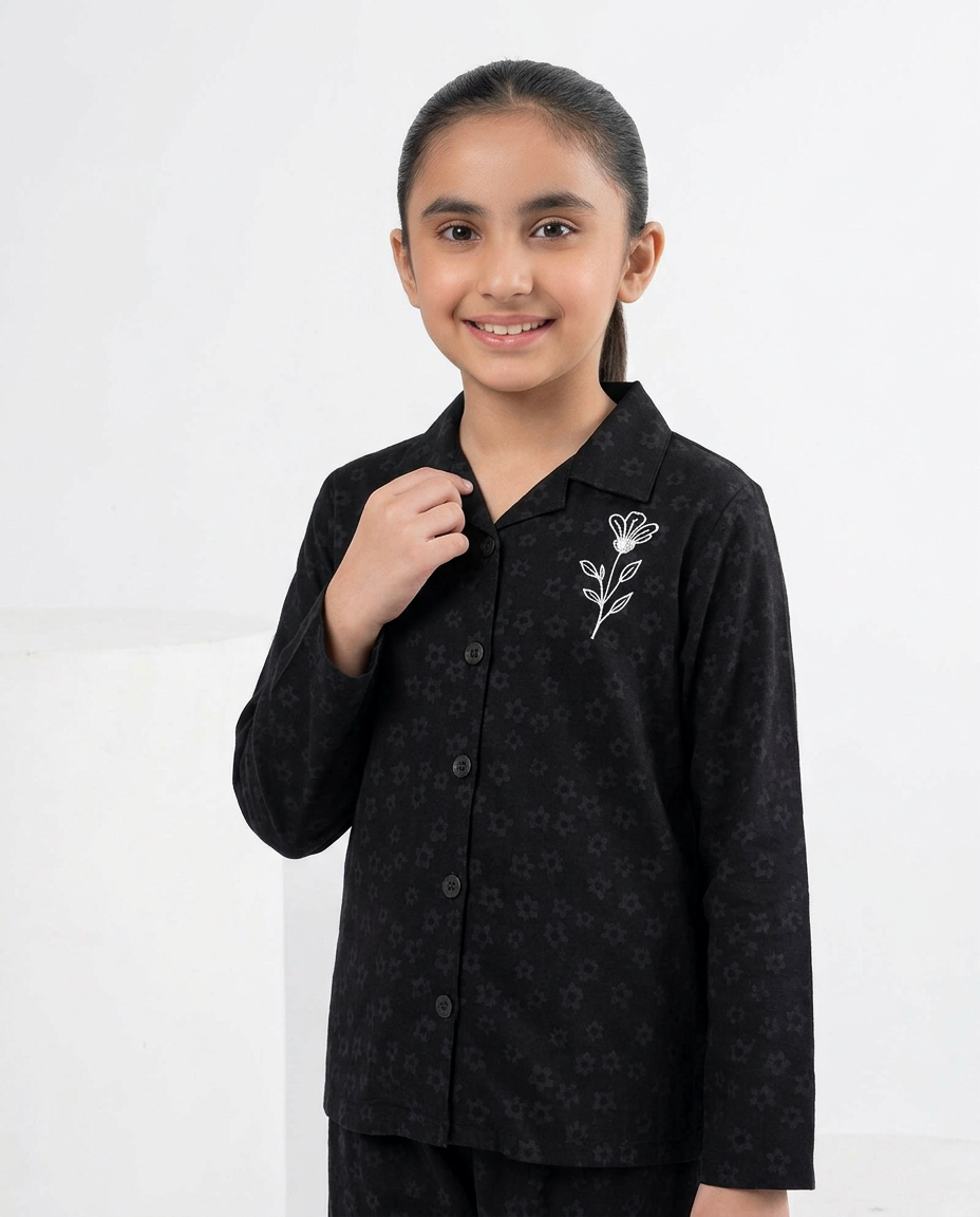 Girls Black Mini Floral Printed Turkish Fabric Co-Ord Set