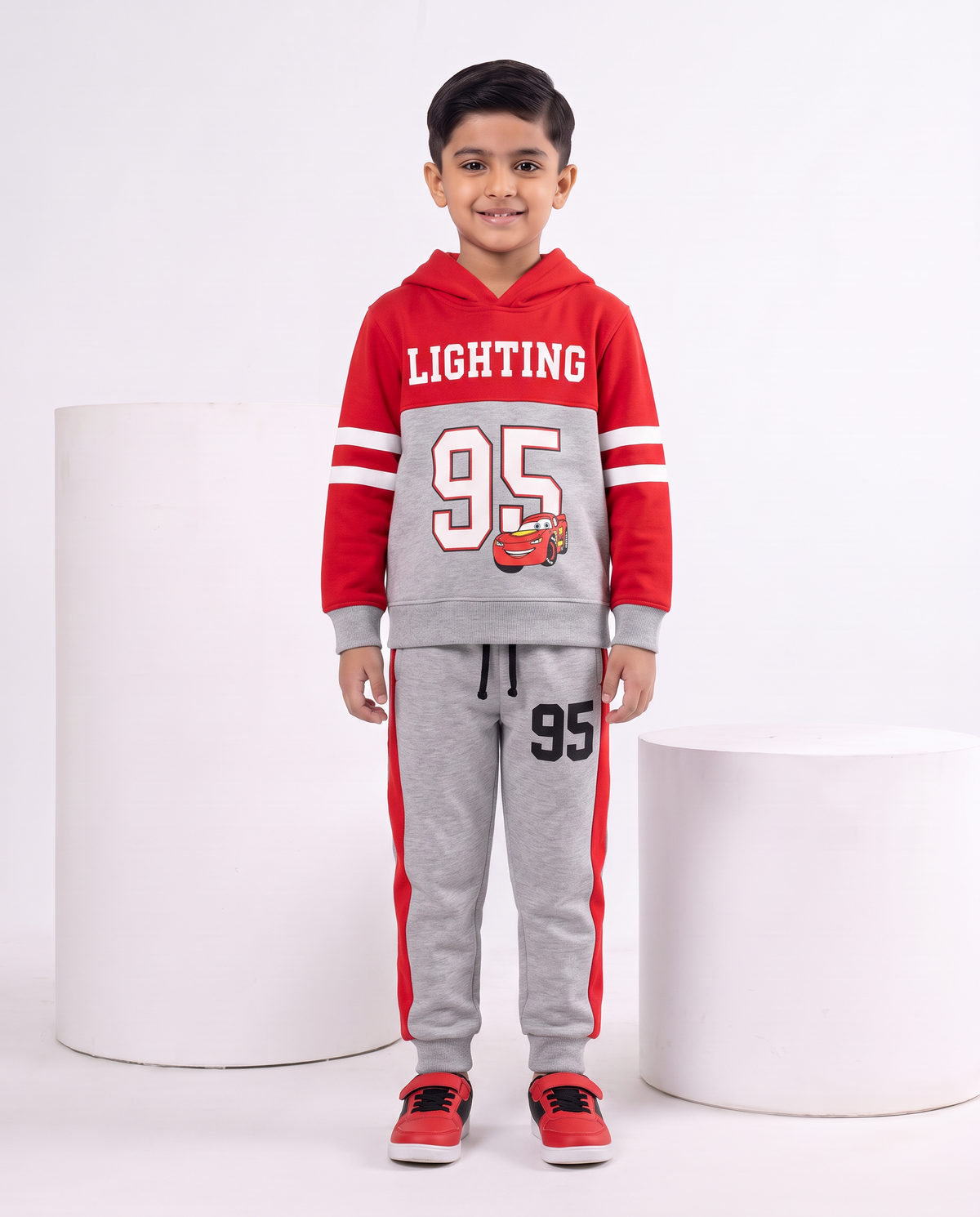 Lighting 95 Red & Grey  Fleece Hoodie Tracksuit 2 pcs set