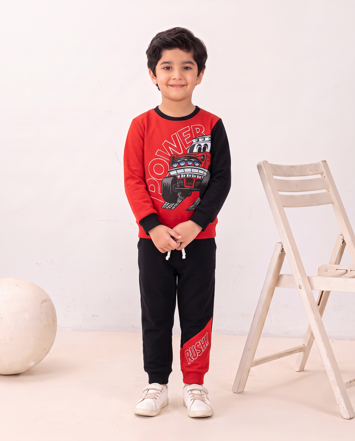 Truck Printed Pink  Sweatshirt & BlackTrouser With Dori Outfit Premium Quality Set