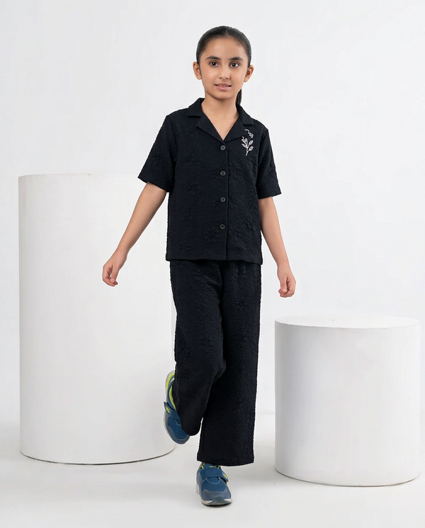 Girls Black Textured Turkish Fabric Co-Ord Set