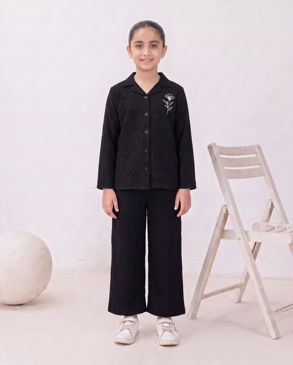 Girls Black Paisley Textured Turkish Fabric Co-Ord Set
