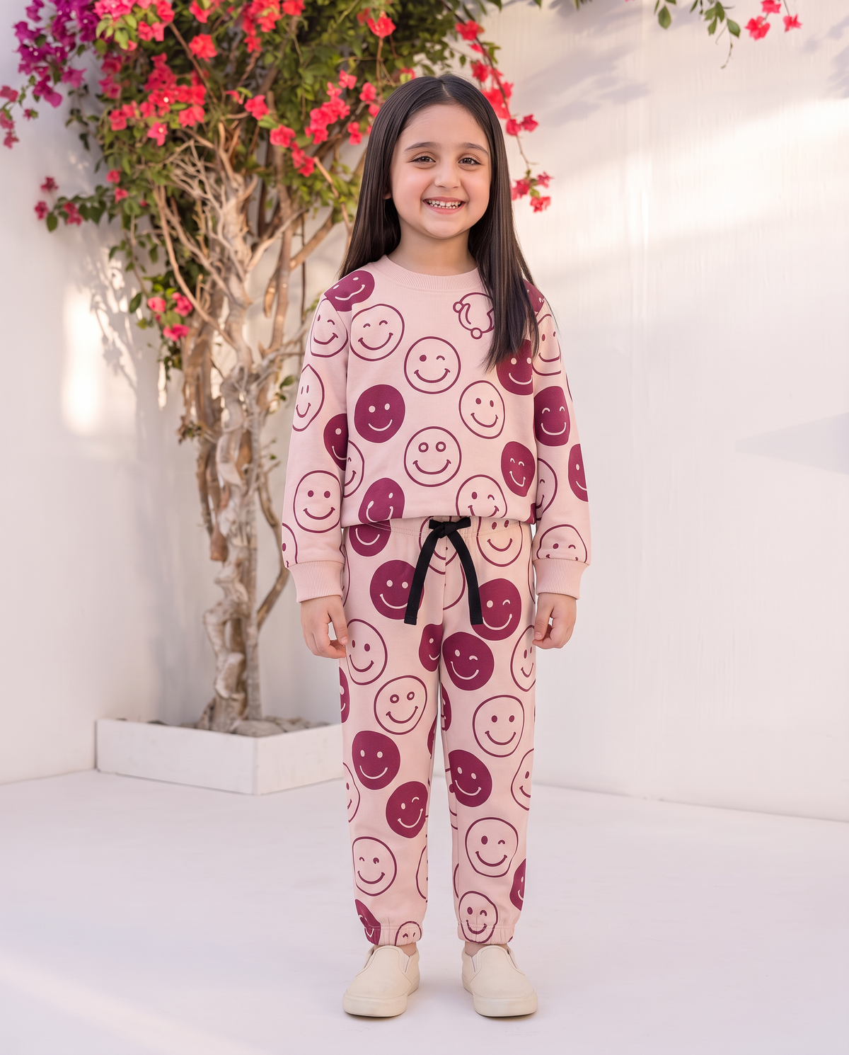 Pink Smiley Face Kids Tracksuit Fun Playful Set