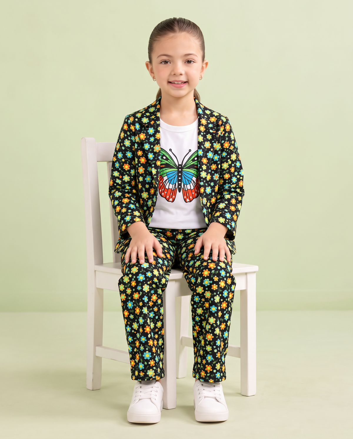 Girls 3 Piece Butterfly Print Floral Co-Ord Summer Outfit Set