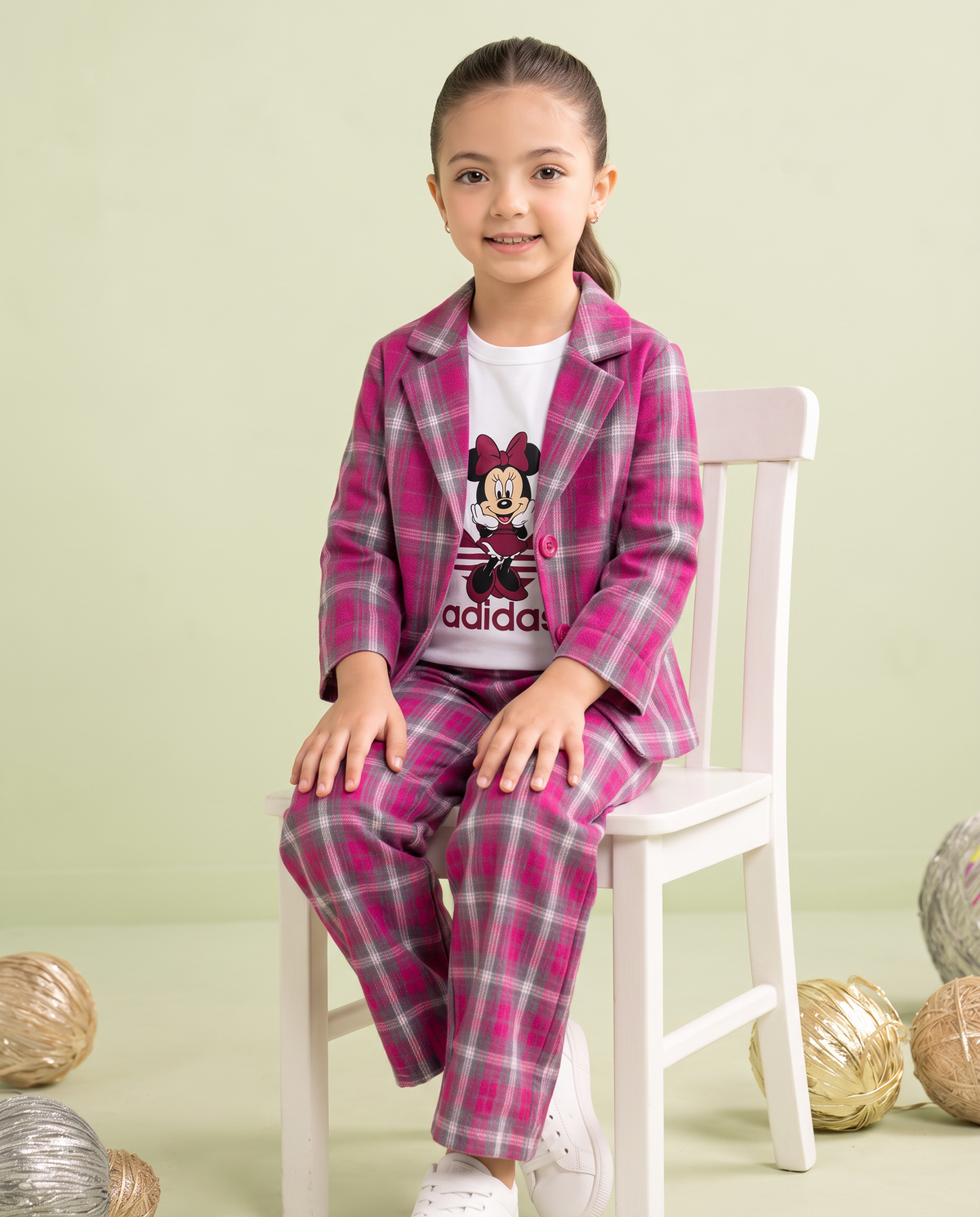 Girls 3 Pcs Pink Check Co-Ord Set
