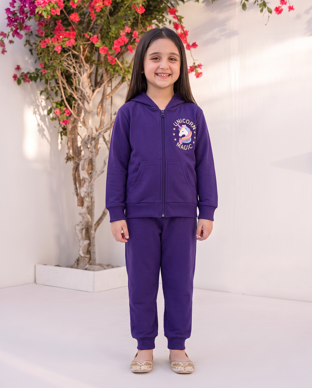 Unicorn Magic Kids Zip-Up Hoodie & Pant Set – Purple