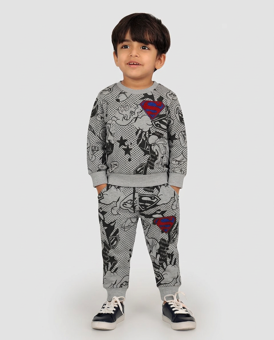 Kids Grey Superman Printed Sweatshirt and Jogger Set