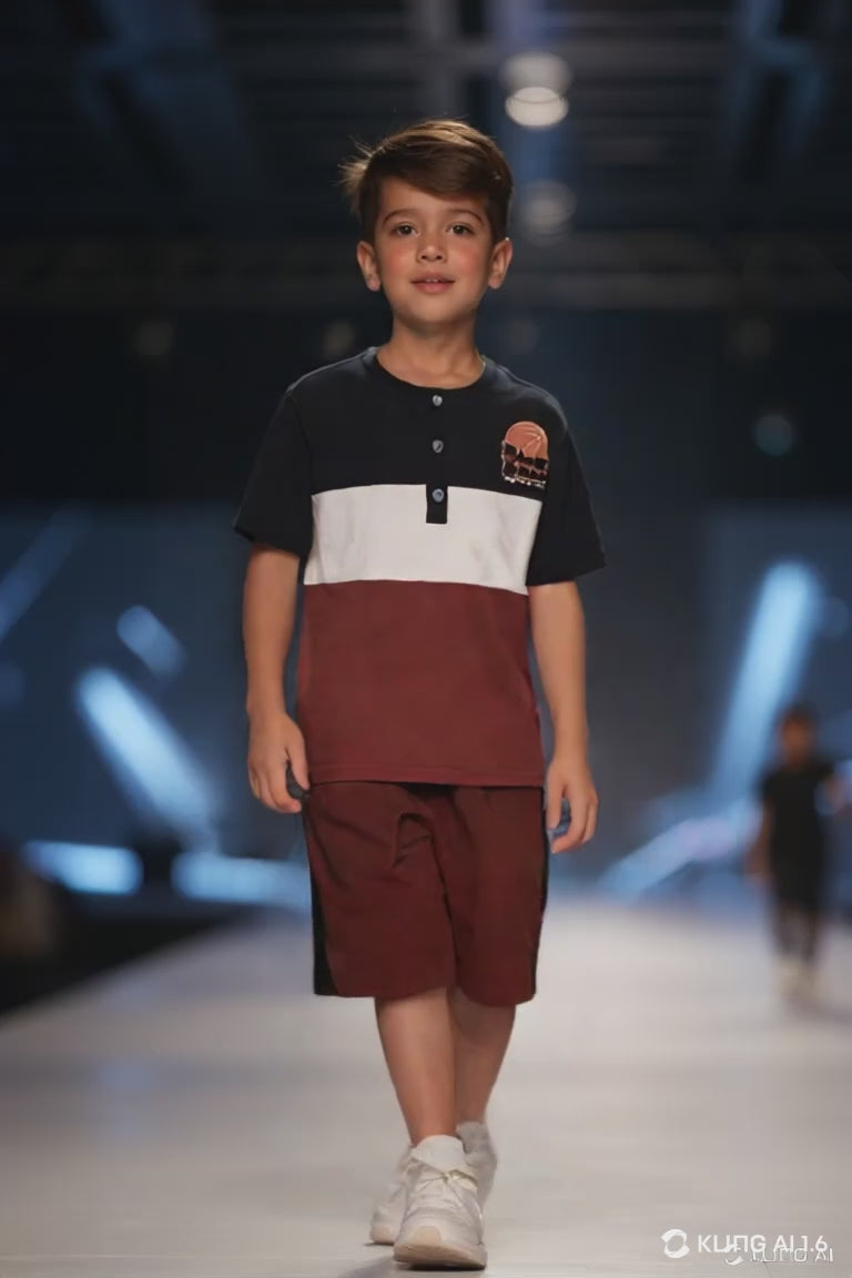 Boys Basketball Themed Colorblock T-Shirt & Shorts Set