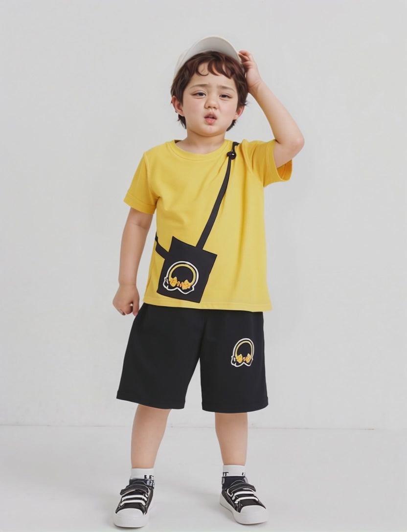 Boys Yellow & Black Music-Themed T-Shirt and Shorts Set