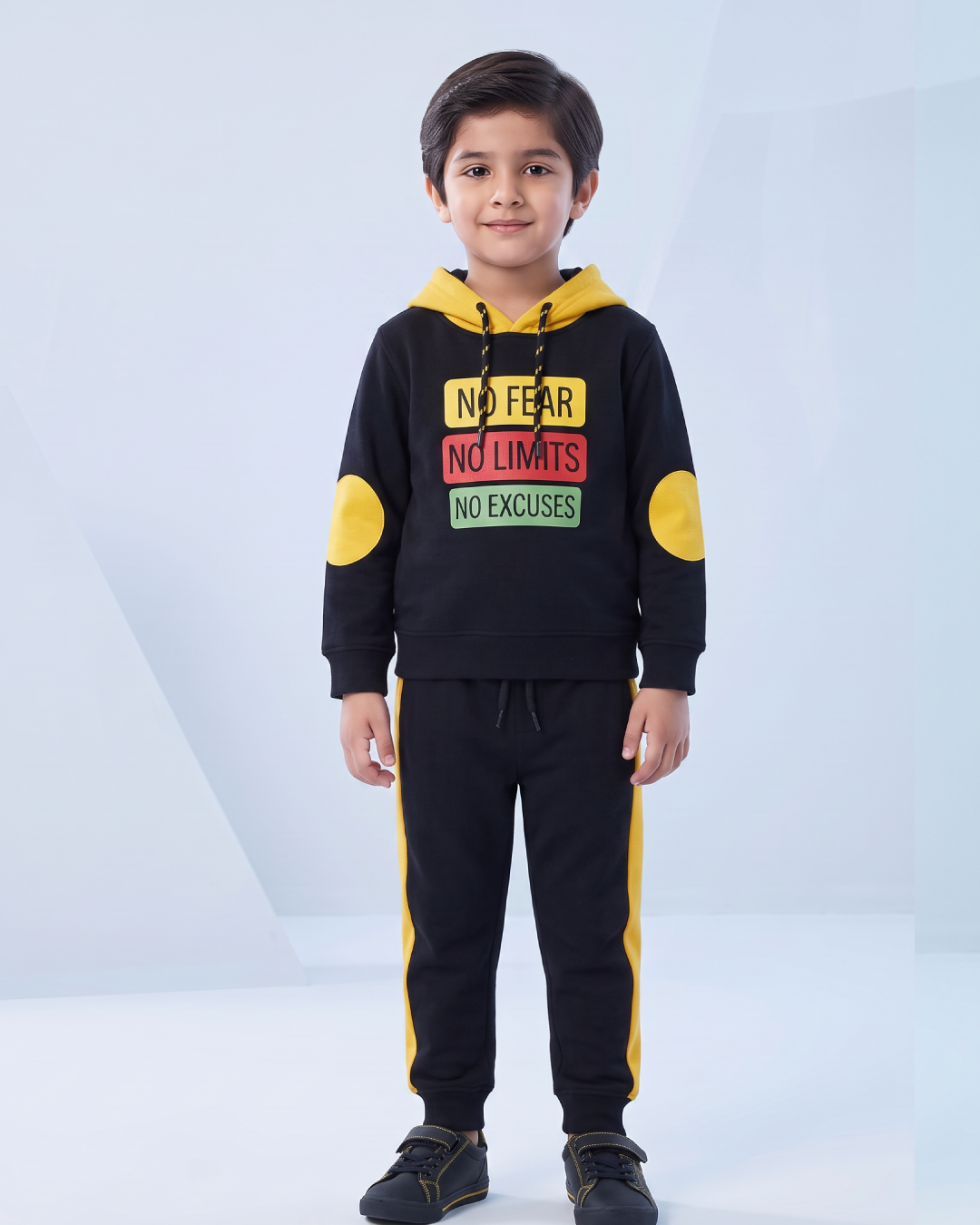 Baby Slogan Graphic Elbow Patch Colorblock Hoodie & Sweatpants