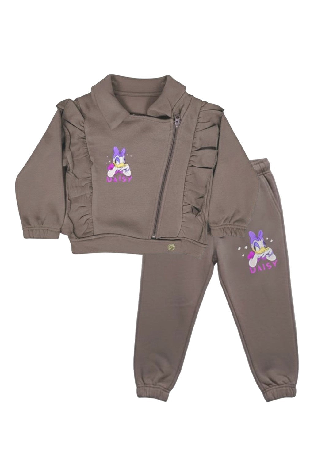 Daisy Girls Fleece Winter Set – Brown Zip Jacket with Matching Trouser