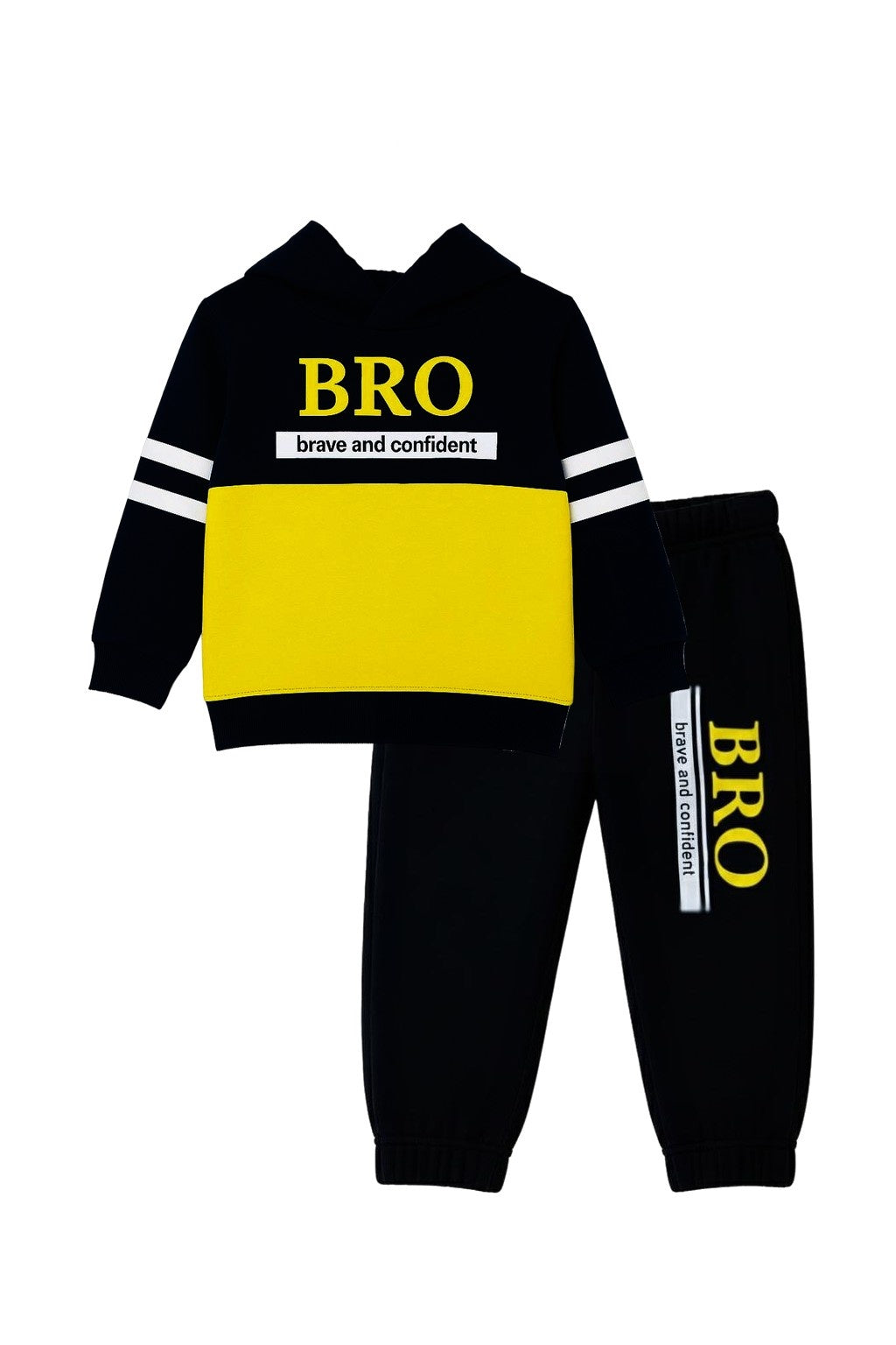 Stylish Kids “BRO” Tracksuit – Black and Yellow Hoodie & Jogger Outfit