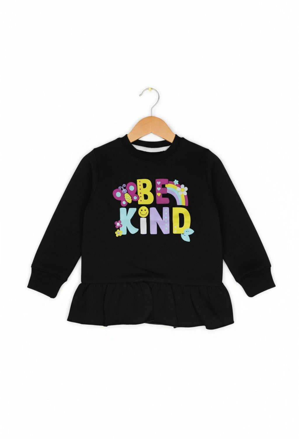 Toddler Girl Black Peplum "Be Kind" Butterfly Graphic Sweatsuit