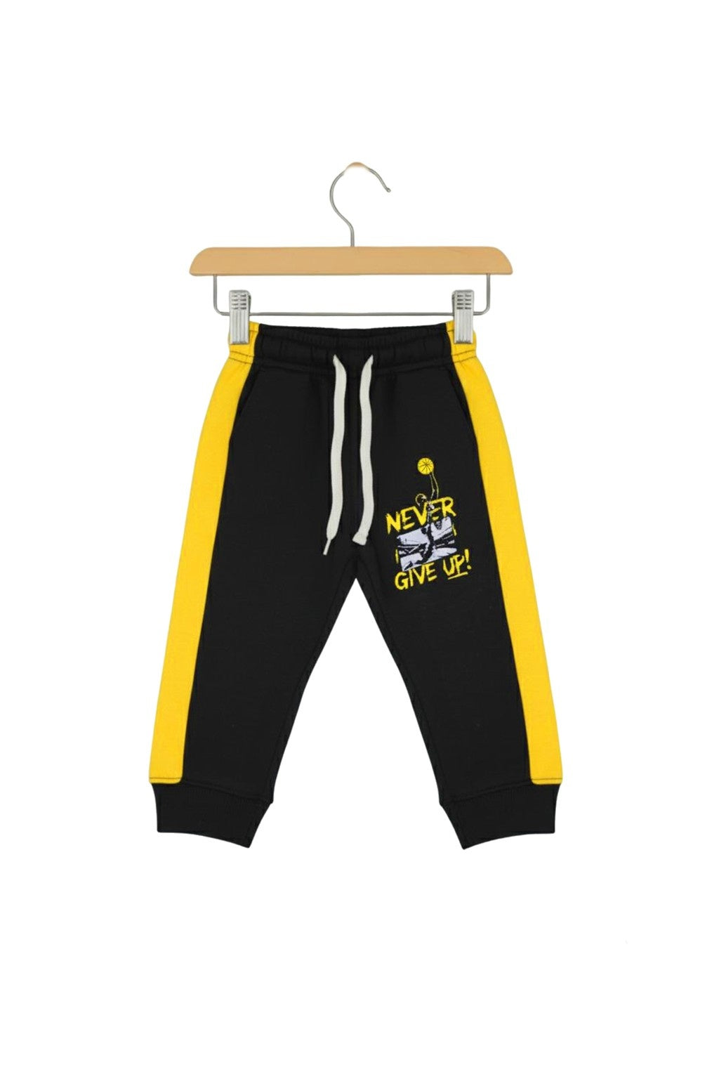 Toddler Boy Black & Yellow "Never Give Up!" Basketball Sweat suit