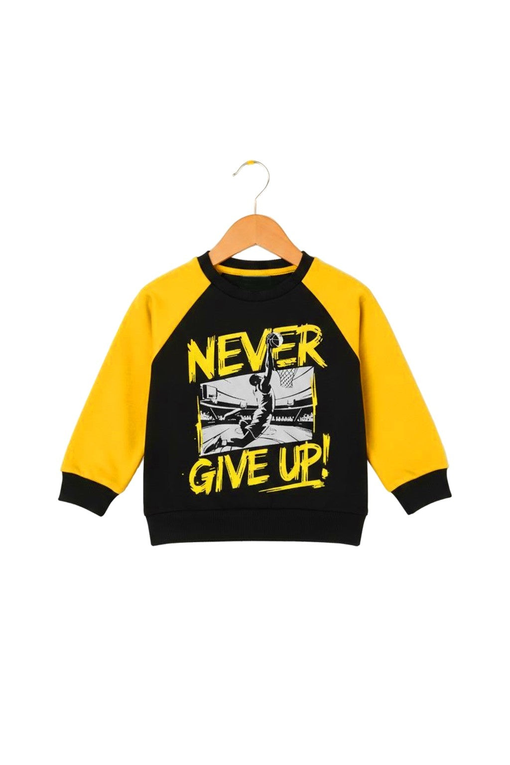 Toddler Boy Black & Yellow "Never Give Up!" Basketball Sweat suit