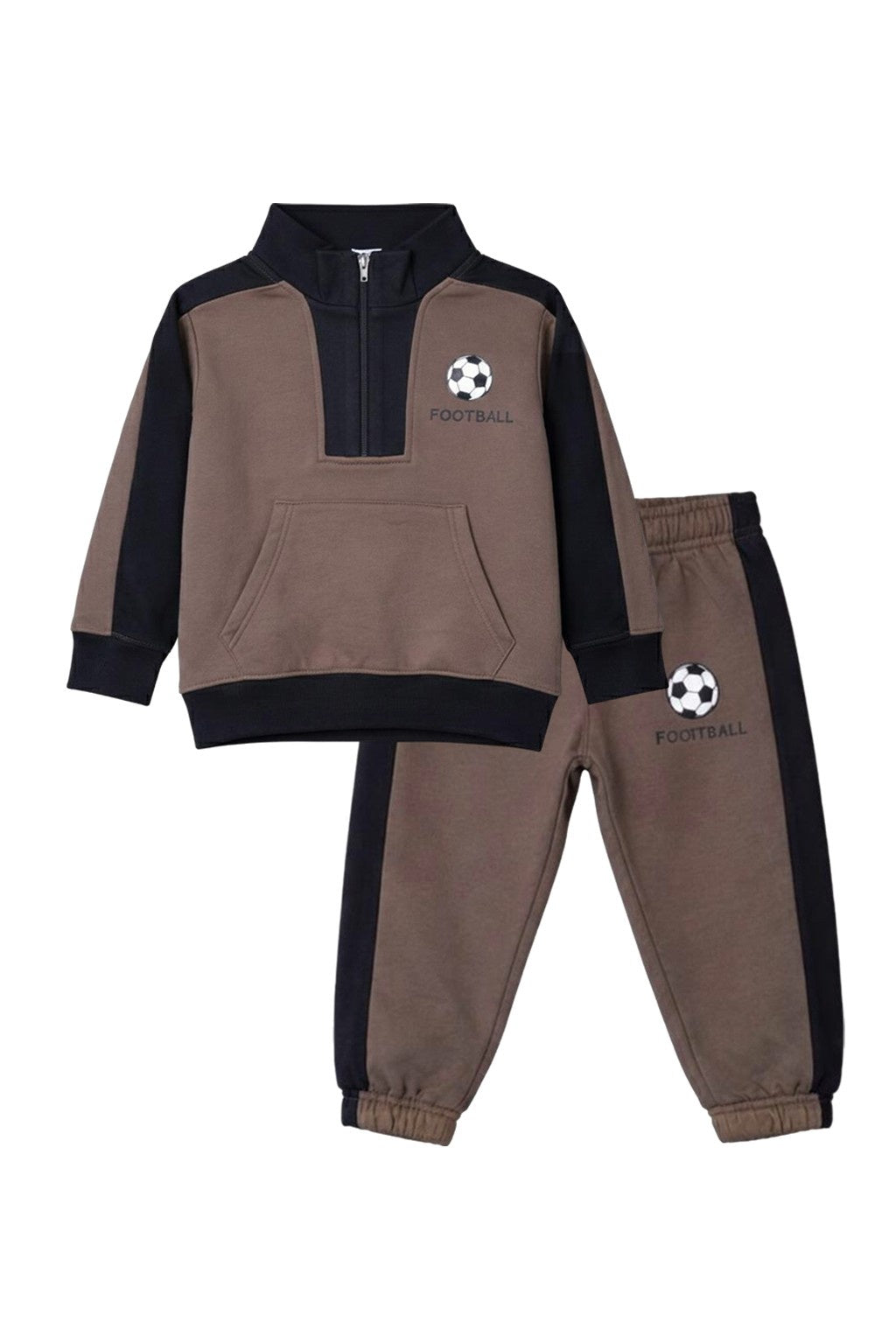 Kids' Football Graphic Half-Zip Tracksuit - Brown & Black