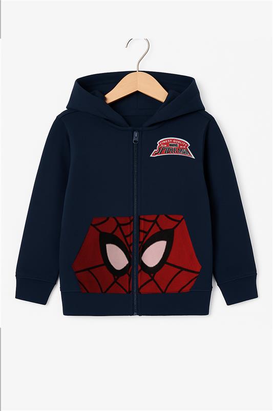 Red & Navy Blue  Spider Man Pocket Hoodie With Panel Trouser 2pcs Premium Quality Set
