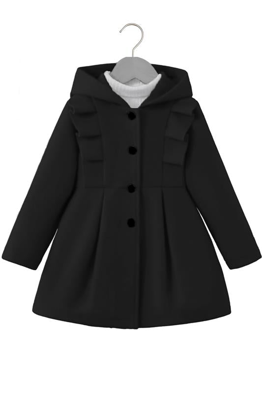 Hooded Winter Coat with Button Closure –black