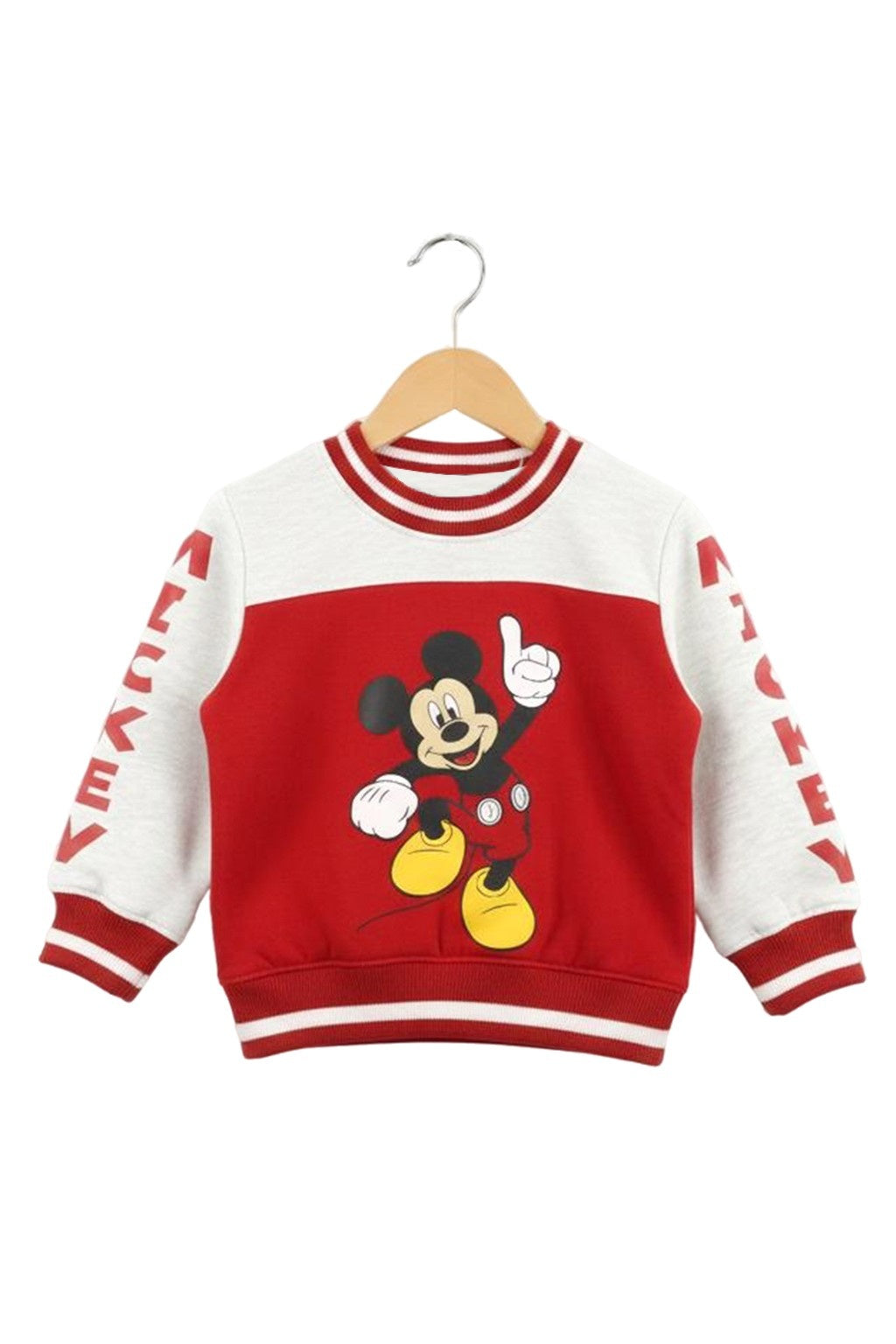 Kids Mickey Mouse Printed Tracksuit Set – Red & Grey Sweatshirt