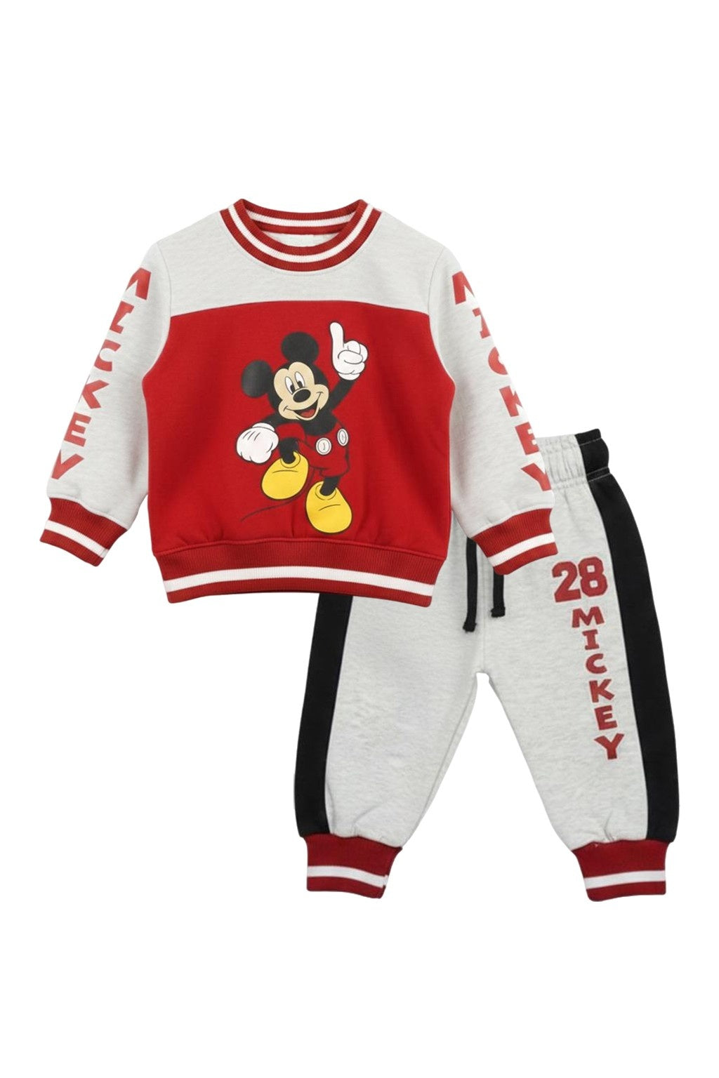 Kids Mickey Mouse Printed Tracksuit Set – Red & Grey Sweatshirt